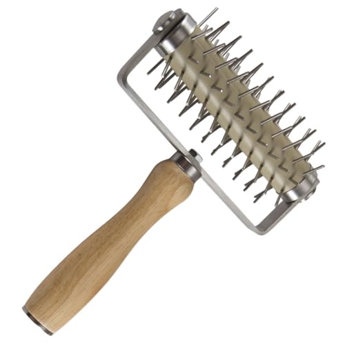 DONFAMDS Rodillo para Pizza Inoxidable Mango de Madera Perforadora para Masa Herramienta de Cocina para Hornear para Pizzerías y