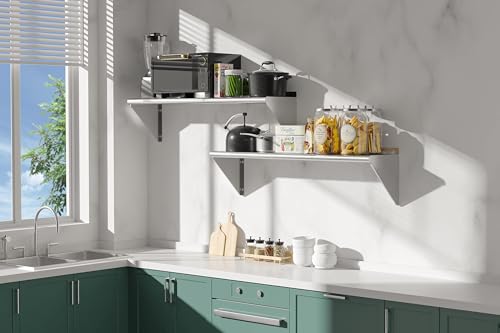 Image of Stainless Steel Shelf 12 inchx48 inch, Space-Saving Wall Mounted Shelving, 320lb Heavy Duty Steel Shelves with Easy-Clean Surface for Kitchen, Restaurant, Bar, Hotel (Commercial & Home Use)