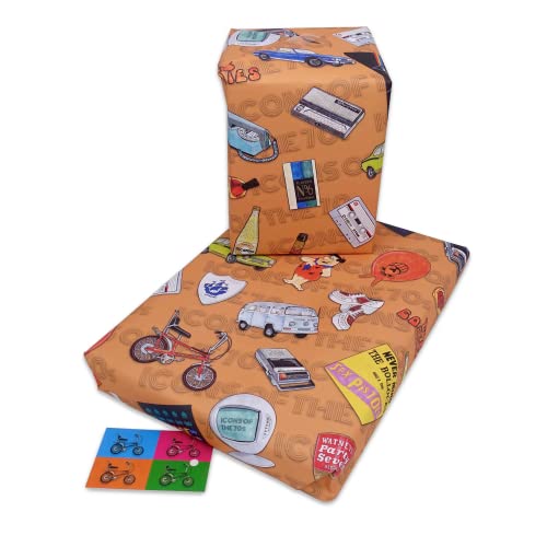 1970's 2 sheet pack, Retro Nostalgia Vintage Gift Wrap 50th Birthdays, 50th Birthday Gift for Men,Women