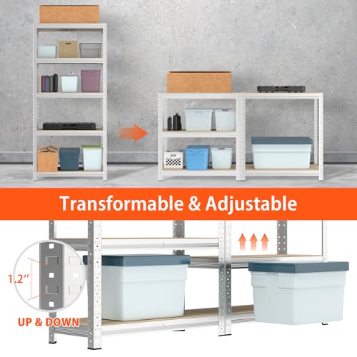 VickyHome Garage Shelves, 5 Tier Heavy Duty Shelving Unit Storage Rack, 875KG Capacity 175KG Per Shelf Workshop Storage Metal Shelf with Adjustable Height Pantry Shelves for Storage, 150CM Silver - Image 6