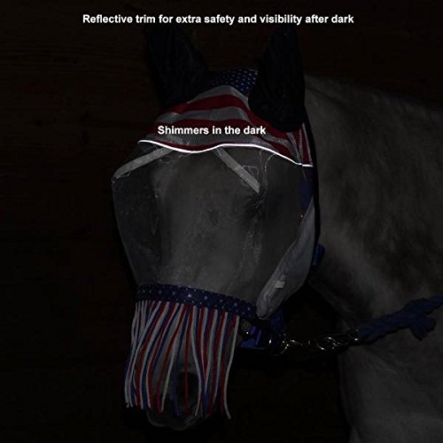 Derby Originals Patriotic Reflective Safety Horse Fly Mask With Ears And Nose Cover Fringes,Full Horse (Large) #TOP1