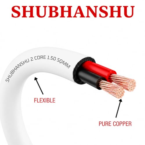 Image of 2 Core X 1.50 SQMM Copper Flat Wire | PVC Insulated Flexible Electric Cable | ISI Certified | Pure Copper Cable | 10 Meters | White | Flat