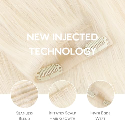 Image of WENNALIFE Invisi Edge Clip in Hair Extensions Real Human Hair, 22 Inch 150g 7pcs White Blonde Seamless Clip in Extensions Remy Hair Clip Ins Invisible PU Skin Weft Straight Extensiones De Cabello Hman