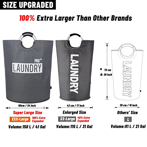 Caroeas Super Large 150L Laundry Basket Pro, Waterproof Laundry Hamper, Collapsible Laundry Basket Easy Storage, Clothes Hamper Stands Up Well, Laundry Bag With Padded Handles (Dark Grey) #TOP2