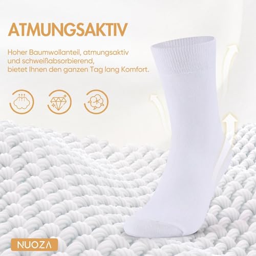 NUOZA 12 Paar Socken Herren 43-46 Weiße Sportsocken Baumwolle Tennissocken Herren 43-46 Business Socken Damen Lange Atmungsaktive Socks Herrensocken Wandersocken Männer Laufsocken Weisse Weiss 4