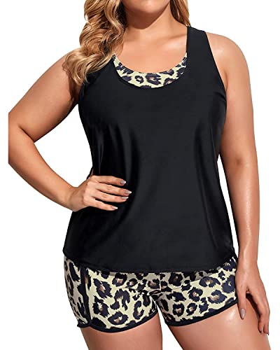 Image of Holipick Women Plus Size Swimsuits - Athletic 3 Piece Tankini with Shorts