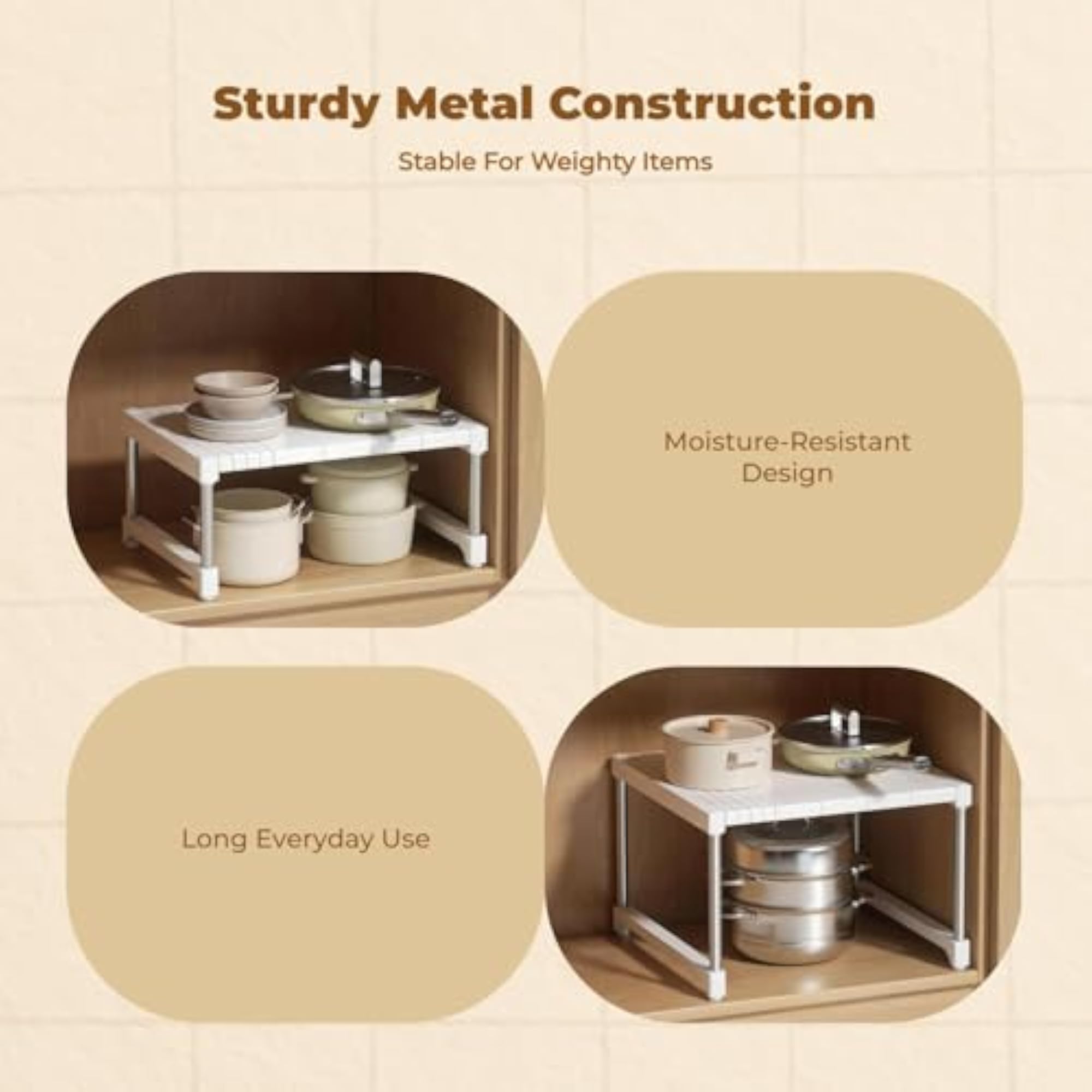Expandable Cabinet Shelf Organizer, Stackable Under Sink Rack, Adjustable Kitchen Storage W32 L52-60 H23Cm
