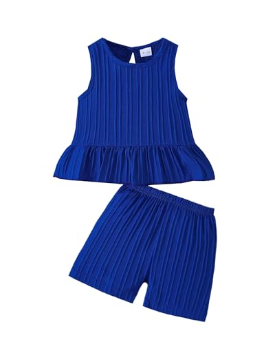 Image of Weebaby Baby Clothes Girl Toddler Summer Outfits Infant Casual Sleeveless Halter Ruffle Tank Cute Short Set Baby Clothing