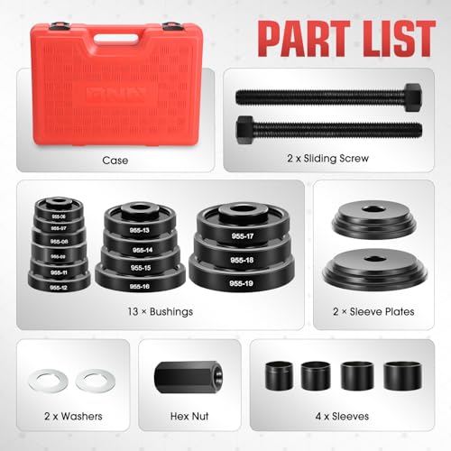 DNA MOTORING Kit de prensa de rolamento de roda dianteira com 24 peças, ferramentas de extração de r