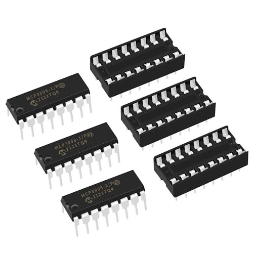 3Pair(MCP3008-I/P + IC sockets) MCP3008 A/D Converter 2.7-5.5V DIP16