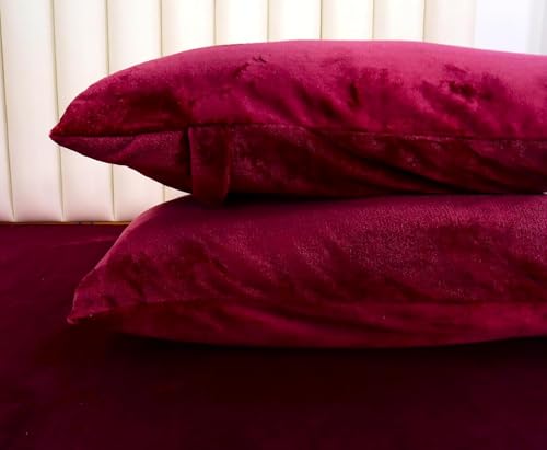 Image of Sands Premium Ultra Soft Woollen Pillow Cover Set of 2 for Winter with Zipper Closure, Cozy Pillow Case Perfect for Warmth, Flannel Warm Pillowcases, King size-18X28 Inches (Wine)