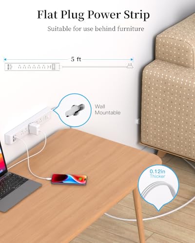 Image of 2 Pack Extension Cord 15FT, Power Strip Surge Protector with 6 Outlets and 4 USB Ports (2 USB C), Flat Plug Overload Protection, Extension Cord with Multiple Outlets, Wall Mount for Home Dorm College