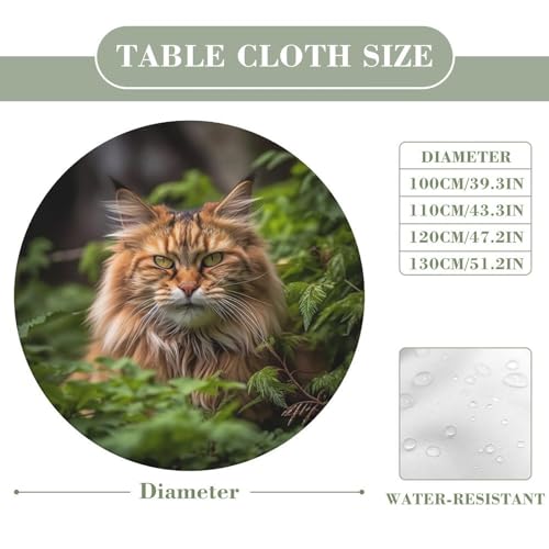 Nappe chat dans l'herbe extensible pour table ronde de 100 à 130 cm