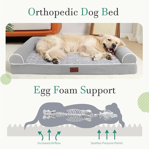 Tjsouler Orthopedic Dog Beds For Large Dogs,Waterproof Lined Egg Crate Foam Pet Bed Mat With Removable And Washable Cover And Non Slip Bottom,Dog Sofa Bed thumb #1