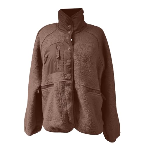 Womens Fleece Jacket Fall Zip Up Sherpa Fuzzy Coats Oversized Winter Patchwork Jackets Outerwear Clothes with Pockets2