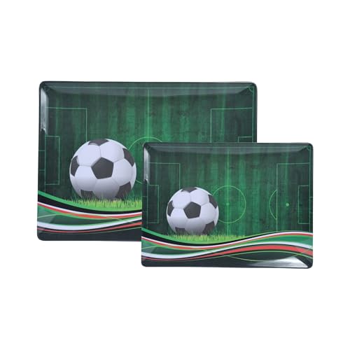 Yinshine 2 Pcs Soccer Stadium Shaped Rectangular Serving Trays, 15 Inch and 13.5 Inch Large Melamine Soccer Food Trays, Game Day Snacks Serving Platter for Tailgate Party, World Cup Essentials