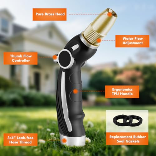 Image of RESTMO Garden Hose Nozzle, Heavy Duty Water Hose Sprayer Nozzle, Silver