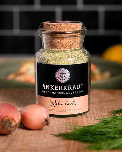 Ankerkraut Rahmlachs Gewürz, 75g im Korkenglas, Pasta mit Lachs-Sahne-Soße Einfach Leicht Selber Zu Hause Kochen, Premium Qualität, Geschenk-Idee
