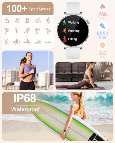 Image of Smart Watch for Women, 1.27 Inch HD Touchscreen, Bluetooth Calling, Heart Rate & Sleep Tracking, 100+ Sports Modes, IP68 Waterproof Fitness Tracker for Android & iPhone
