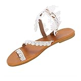 Sandales de Mariage pour Femmes 2023 Nouvelles Femmes bohême Sandales Plates été Plage Dentelle Fleurs Sandales de Demoiselle d'honneur (1 38)