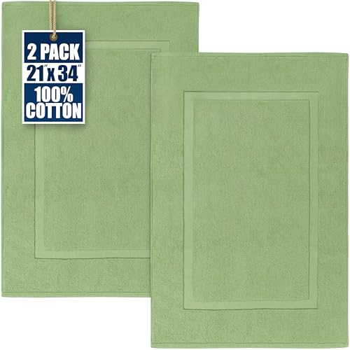 Utopia Towels Cotton Banded Rug, Bath Mats 100% Ring Spun Cotton Sage Green, 2 Pack