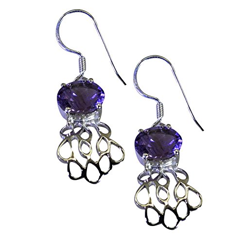 Boucles d'oreilles améthyste réelle en argent fait main, bijou ovale d'exception