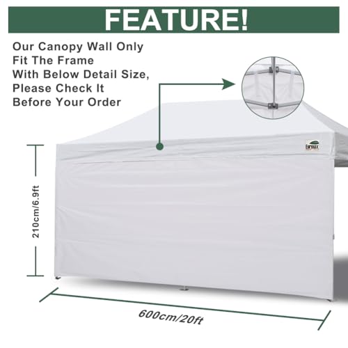 Image of Eurmax USA 10x20 Pop Up Canopy SunWall-UV Protection for Tents,Blocks Sunlight&Wind,Water Resistant Side Wall Only,Easy Hook & Loop Installation,Fit for 20FT Straight Leg Shelters&Gazebo,Kelly Green