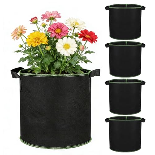 Image of 5 Pack Fabric Grow Bags Set, Heavy Duty Thickened NonWoven Planters Pots with Handles, Garden Plant Bags for Potatoes, Carrots, Tomatoes and Other Vegetables, for Indoor & Outdoor (3 Gallon/ 12L)