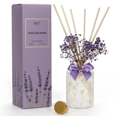 UCC Premium Reed Diffuser Set with Preserved Flower Reed Sticks, 6.76 fl oz French Cade Lavender Scented Room Diffuser Home Fragrance Essential Oil Reed Diffuser for Bedroom Bathroom Home Décor Office