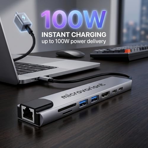 Image of Cport 8-in-1 Type C Hub /Docking Station with 4K HDMI, Data Transfer Multiport Adapter, 100W Power Delivery,USB 3.0,100MBPS Ethernet,SD /TF Card Reader,for All Type C Devices-MacBook, Laptop