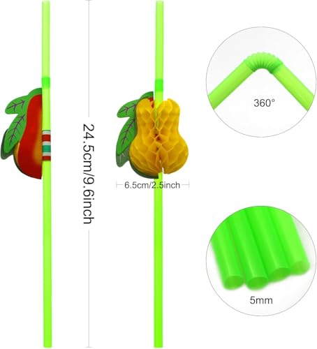 Image of Decorative Drinking Straws with Tropical Fruit and Umbrella Picks, Bendable Cocktail Straws for Party (Multicolor Fruit Theme Straw, Pack of 50pcs)