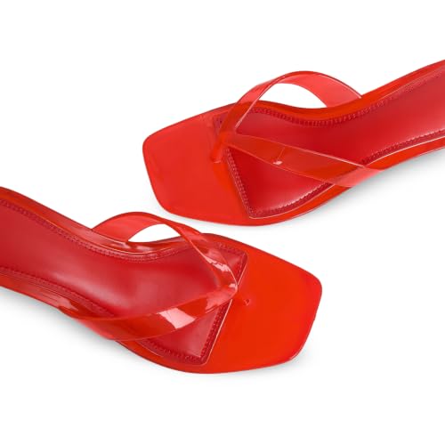 Image of Dsevht Kitten Heels for Women Jelly Square Open Toe Sandals Flip Flop Heel Summer Low Heeled Thong Sandals