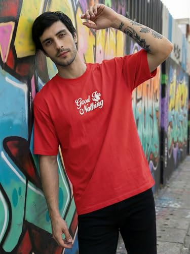 Image of TOXA Men's Pure Cotton Oversized Fit Tshirt | Oversized Baggy Fit Tee with Drop Shoulder | Cool and Stylish Graphic Printed Design Half Sleeve T-Shirt (Available Sizes: S to 2XL)
