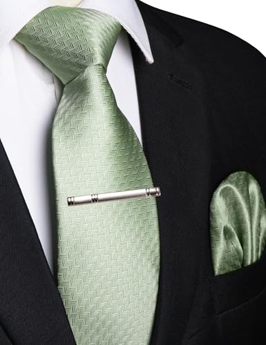 Image of RBOCOTT Mens Woven Tie and Pocket Square with Tie Bar Sets Solid Necktie