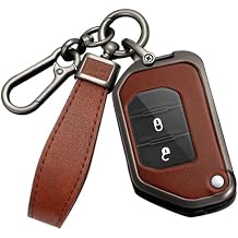 Folding Key Fob Cover For Jeep Wrangler JL JLU Gladiator 4XE 2018-2021 Accessories with Keychains Alloy PU Leather Material Key Case Protector-Black Brown