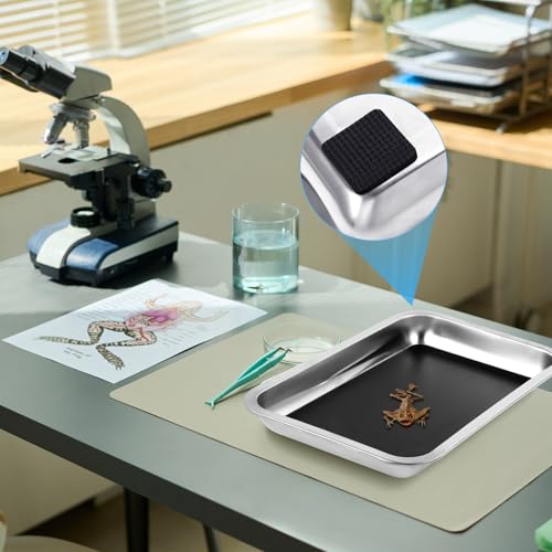 Image of Conelist 1 Set 12.2 x 8.27 Inch Stainless Steel Dissection Pan with Wax and Rubber Nonslip Mat, Reusable Classroom Dissecting Pan, Laboratory Tray for Biology Lab, Science Education Supplies (Black)