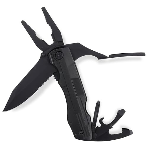 FORA Strumento Multifunzione 18 in 1-3 Pinze, 1 Coltello, Lama, 2 Apriscatole, 1 Cacciavite con 9 Inserti, Multiuso per Sopravvivenza, Campeggio, Giardino, Custodia Inclusa