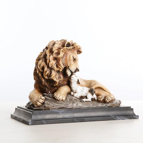 Estatua de León y Cordero en resina para mesa miniatura 3