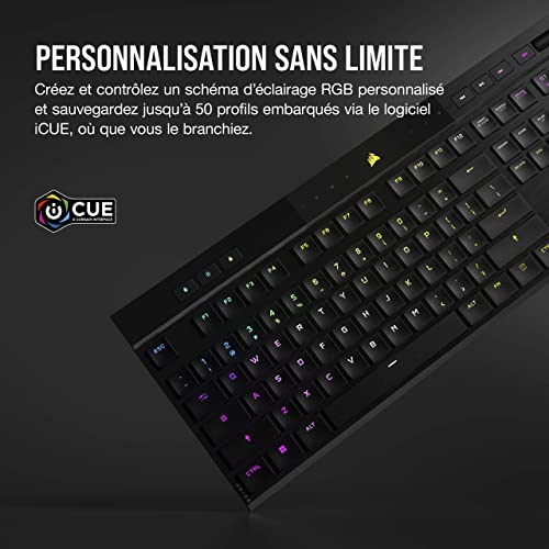 CORSAIR K100 AIR WIRELESS RGB Keyboard Mandeacutercanique de Jeu Ultra-Mince -CHERRY MX Interrupteurs Tactiles et graveur Profil Bas - Bluetooth -Compatible iCUE -PC Mac PS5 PS4 Xbox - AZERTY FR- Noir