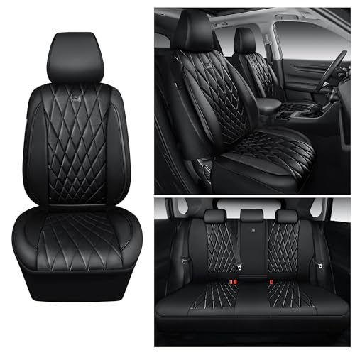 Image of CAR PASS Rav4 Seat Covers Full Set Custom Fit for Toyota RAV4 Tocamo Corolla-Cross 2019-2024, Luxury Nappa Leather Waterproof Rav 4 Seat Covers, Anti-Slip Comfortable Airbag Compatible, Full Black