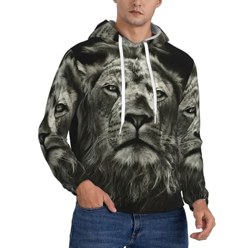 Sweat à capuche lion homme EdWal, pull noir sport avec poche