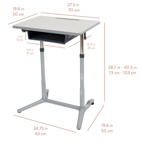 Image of Back2School Express Mobile Adjustable Student Standing Desk, Portable Workstation, Grey
