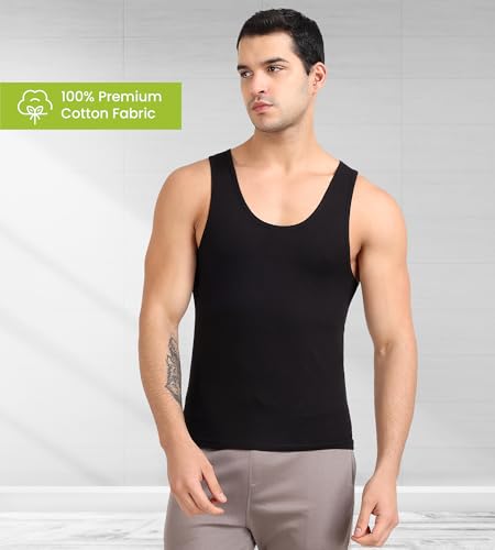 Image of Freecultr Cotton Vest for Men Sleeveless Lightweight Solid Round Neck Comfort Vest | Ultra-Soft Breathable Innerwear Sando for Gym, Sports, Workout, and Everyday Wear | Regular Fit and Durable Design