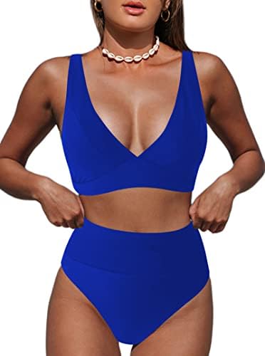 Hilinker Women's Leopard Bikini Swimsuits V Neck High Waisted 2 Piece Bathing Suits