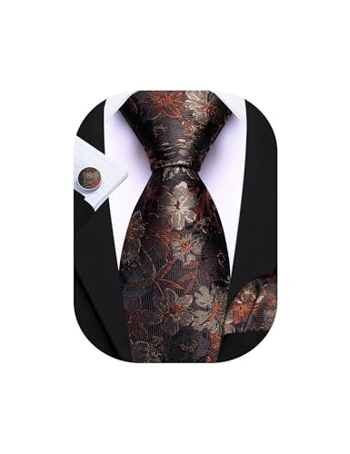 Image of Barry.Wang Men Tie Set Floral Paisley Silk Necktie Pocket Square Cufflinks Formal Wedding Party Business