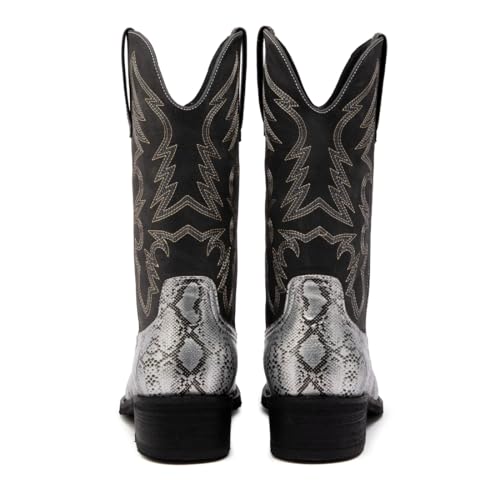 Mens Monty Print Pointed Toe Pull On Casual jackboots Mid Calf，Western Cowboy Boots, Snake Print Design, Embroidered Shaft4