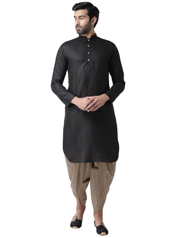 Kurta noir et beige KISAH avec pantalon Dhoti complet coupe droite en taille 36