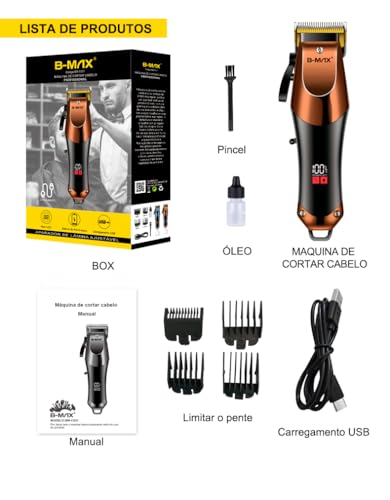 Máquina De Cortar Cabelo Profissional Sem Fio Maquina De Acabamento Profissional BM-C031 (Azul)