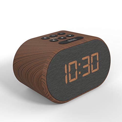 Radio Despertador con Cargador USB y Radio FM, Reloj Despertador Digital,Pantalla con Iluminación Regulable en 5 Pasos, Alimentación de Red con Batería de Refuerzo (Efecto Madera)