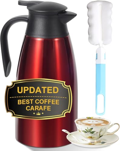 68oz Thermal Coffee Carafe, Updated Insulated Stainless Steel Coffee Carafes for Keeping Hot Coffee & Tea Hot Beverage-12Hours, Double Walled Vacuum Coffee Carafe (red)
